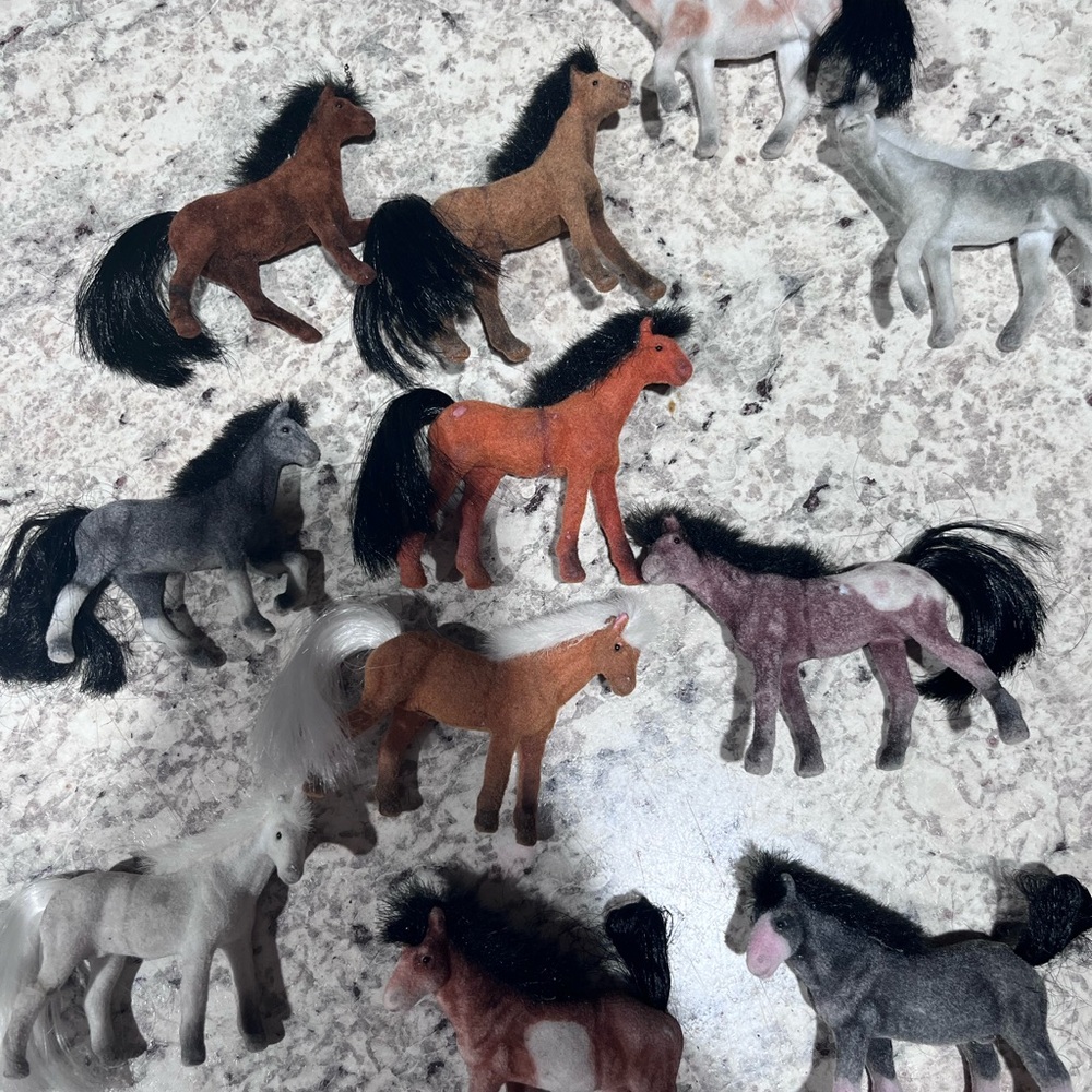 Lot of 12 vintage Flocked Miniature felt horses